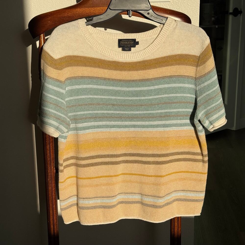 Pendleton Women’s 100% Cotton Striped Knit Sweater Top Short Sleeve Size L